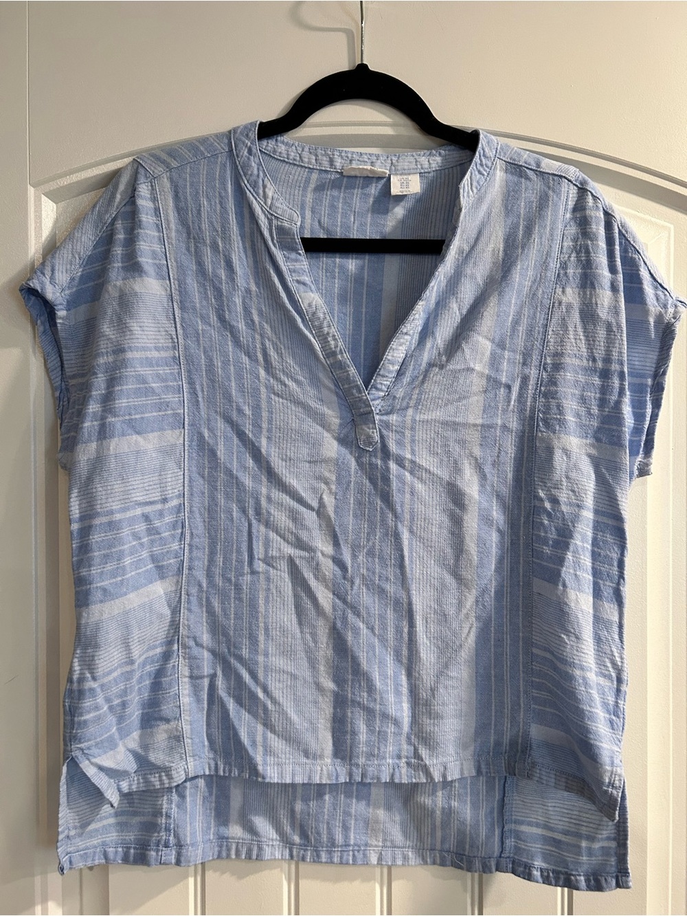 Sigrid Olsen Sky Blue Striped Split-Neck Tunic
